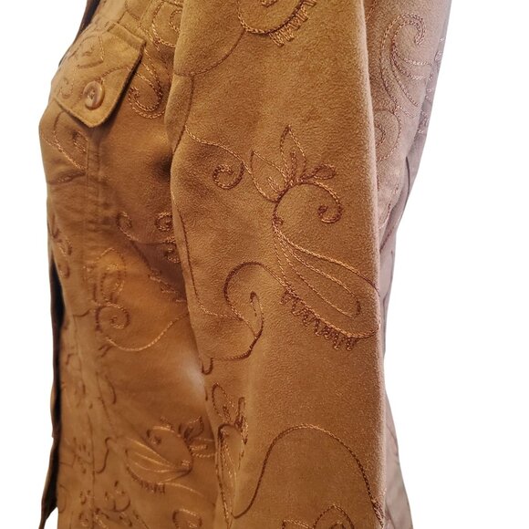 Chico's Faux Suede Western Embroidery Long Sleeve Paisley Shirt Boho Small - Picture 6 of 9